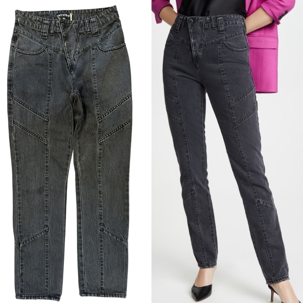 Retrofete Taylor Faded Gray Black Criss Cross Button Fly Straight Leg Jeans 28